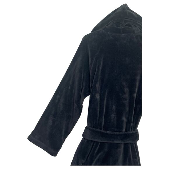 Victorias Secret Robe Womens Medium Large Black Hoodie Logo Embroidered Belted - Picture 9 of 13